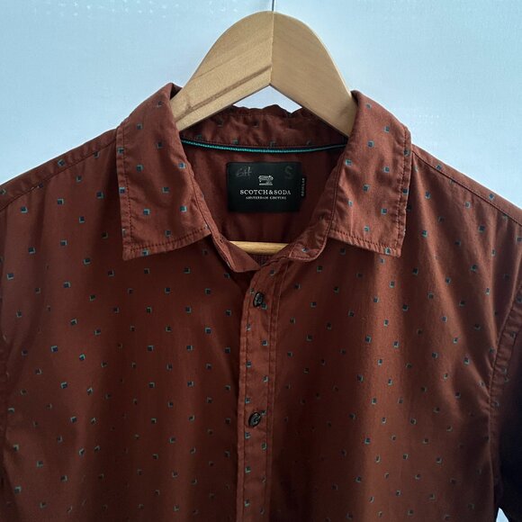 Scotch & Soda Men’s Rust Shirt w Turquoise & Navy Geometric Print - size Large - Picture 1 of 5